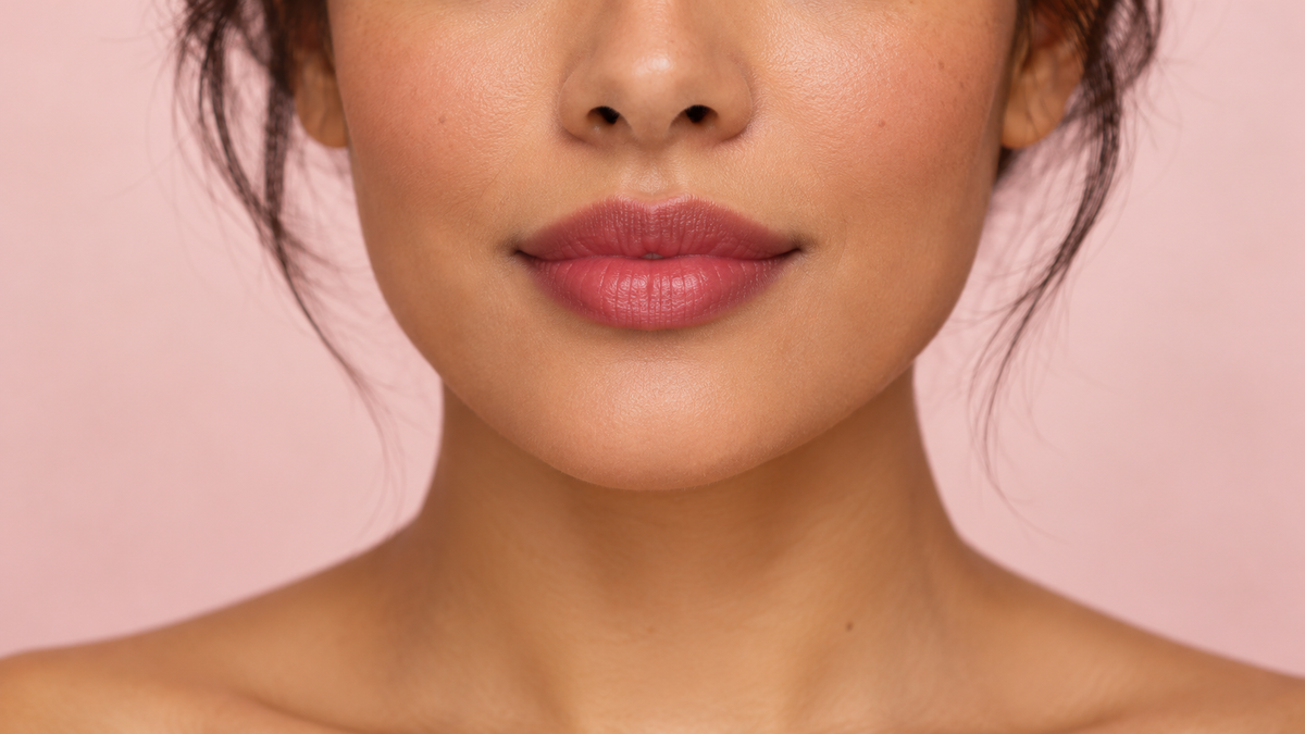 Illustratieve liplook met een zachte bessenkleur en vervaagde randen effect van lip stain