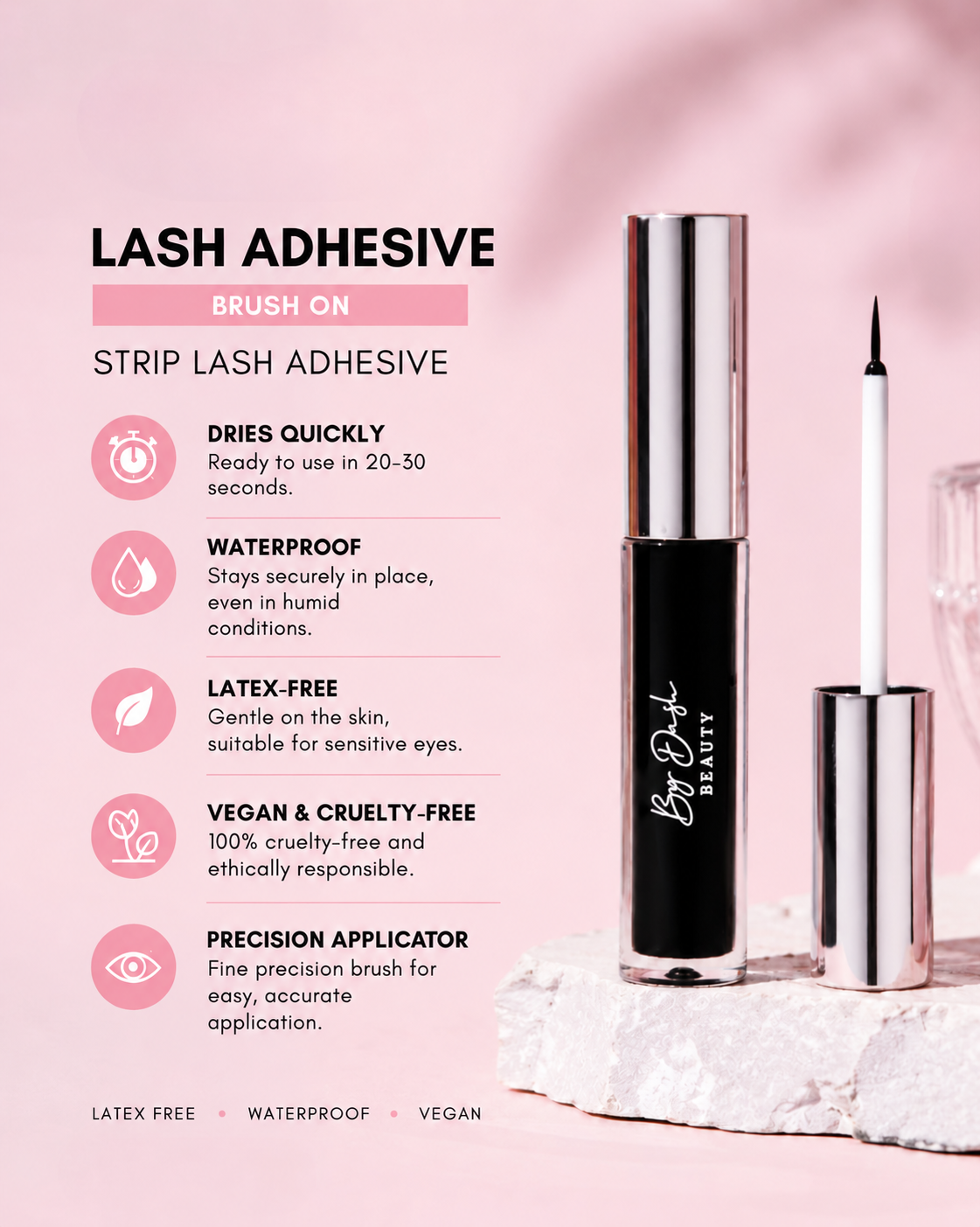 By Dash Beauty — black glue benefits, English product information.