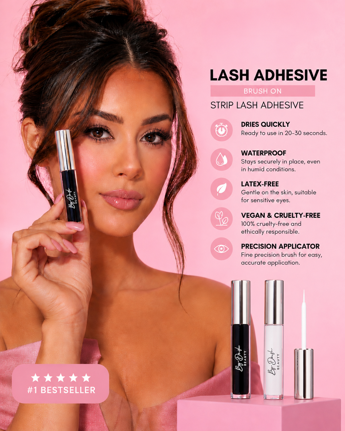 By Dash Beauty — black glue model, English product information.