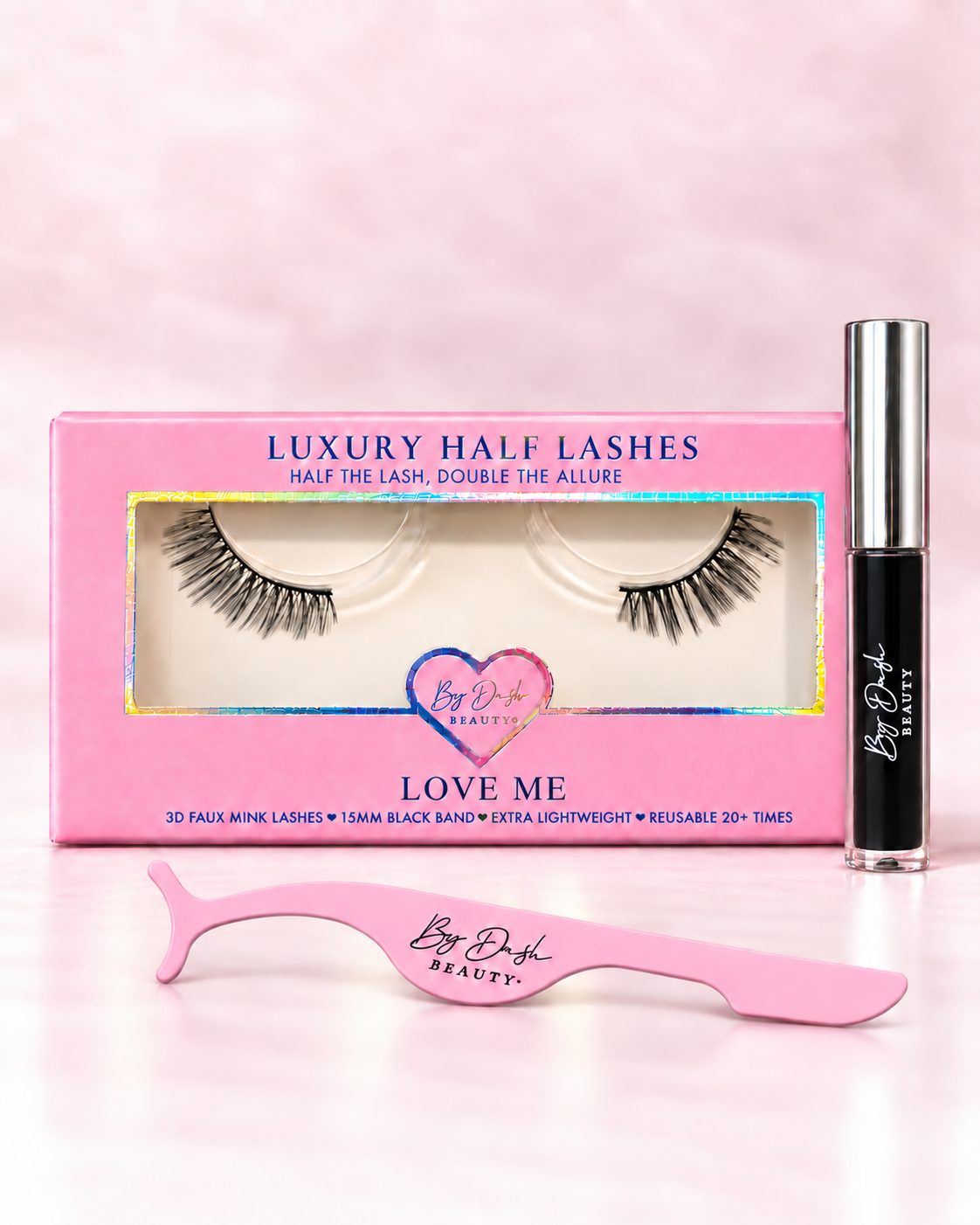 love me starterkit met zwarte wimperlijm en roze applicator