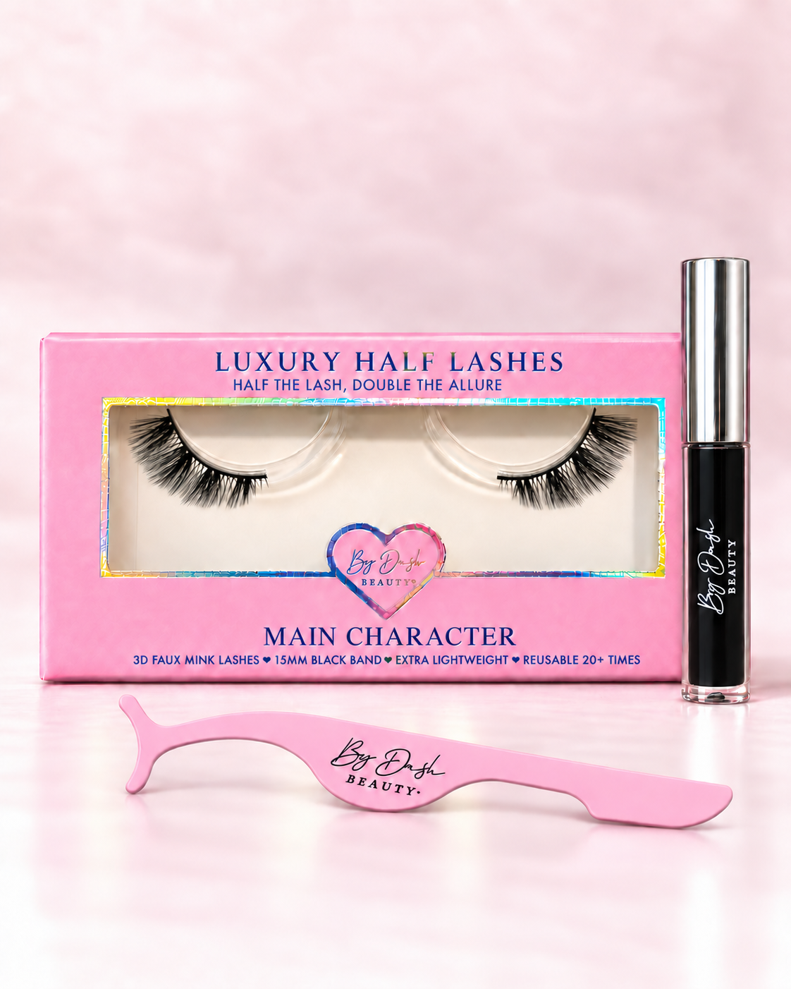 main character starterkit met zwarte wimperlijm en roze applicator