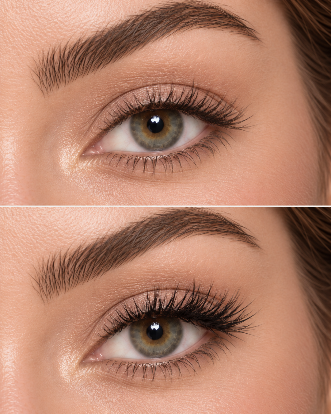 Heartbreaker half lashes — AI-visualisatie zonder en met kunstwimpers