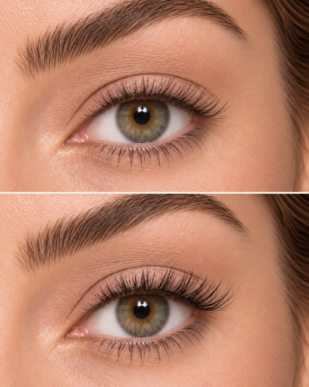 Love Me half lashes — AI-visualisatie zonder en met kunstwimpers