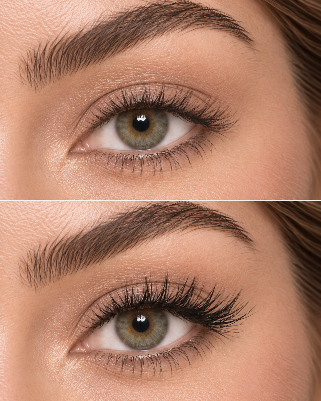 Obsessed half lashes — AI-visualisatie zonder en met kunstwimpers