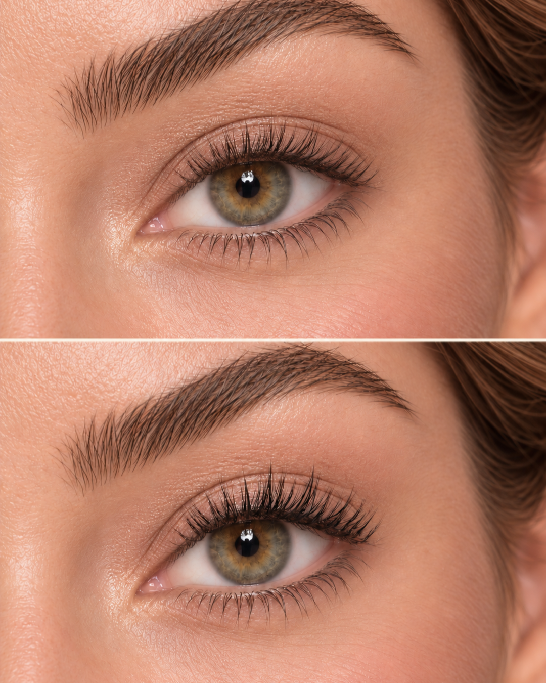 Pretty Please half lashes — AI-visualisatie zonder en met kunstwimpers
