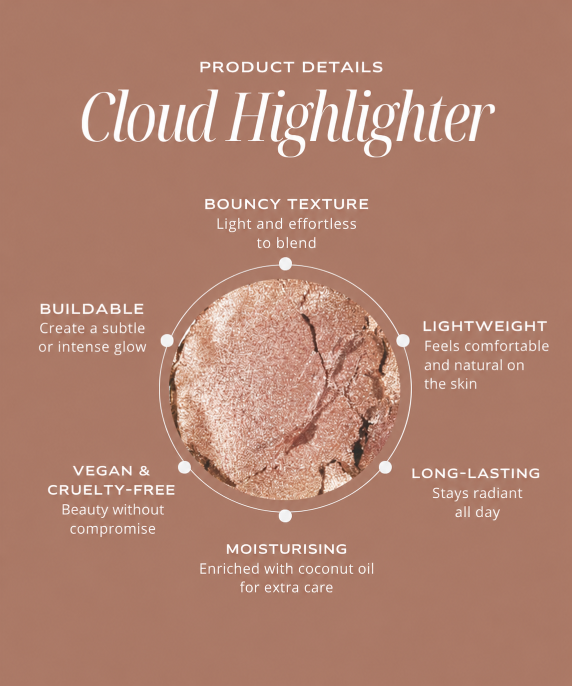 By Dash Beauty — cloud highlighter benefits, English product information.