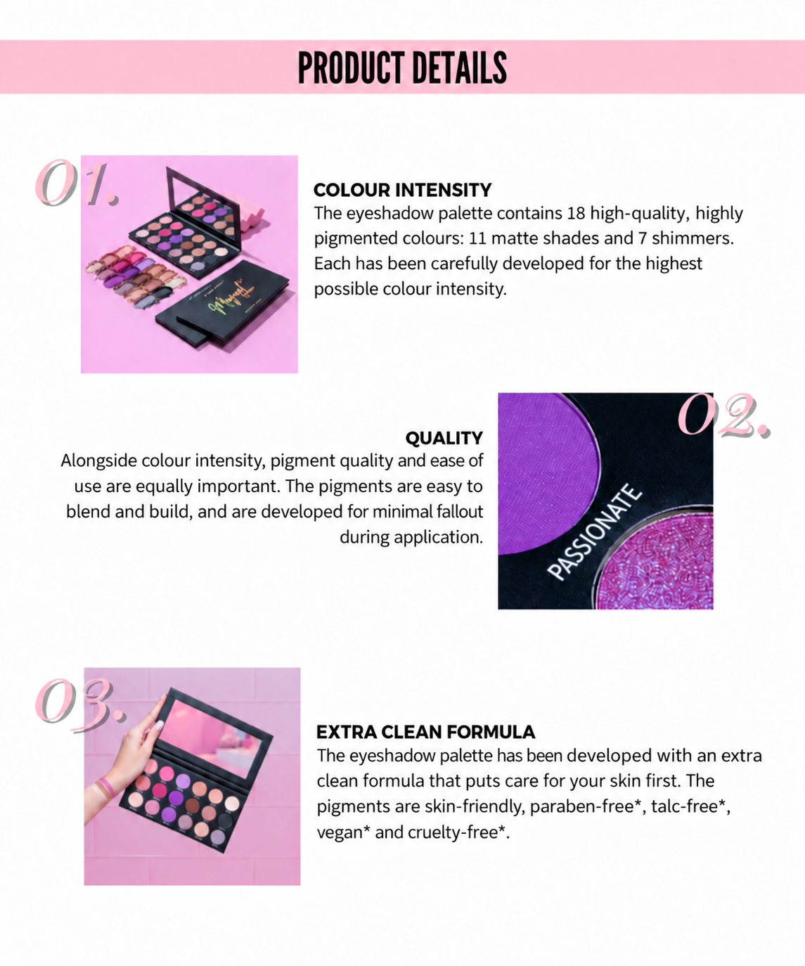 By Dash Beauty — palette details corrected, English product information.