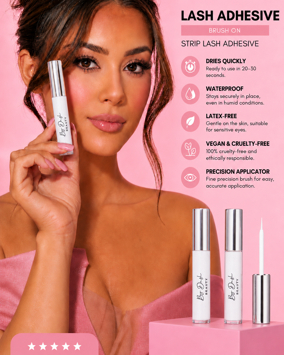 By Dash Beauty — white glue model, English product information.