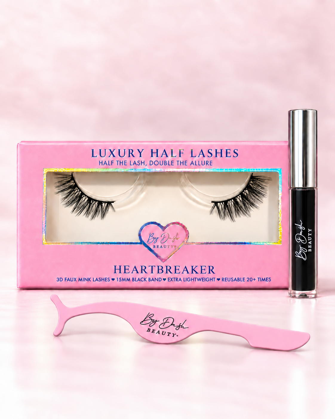 heartbreaker starterkit met zwarte wimperlijm en roze applicator