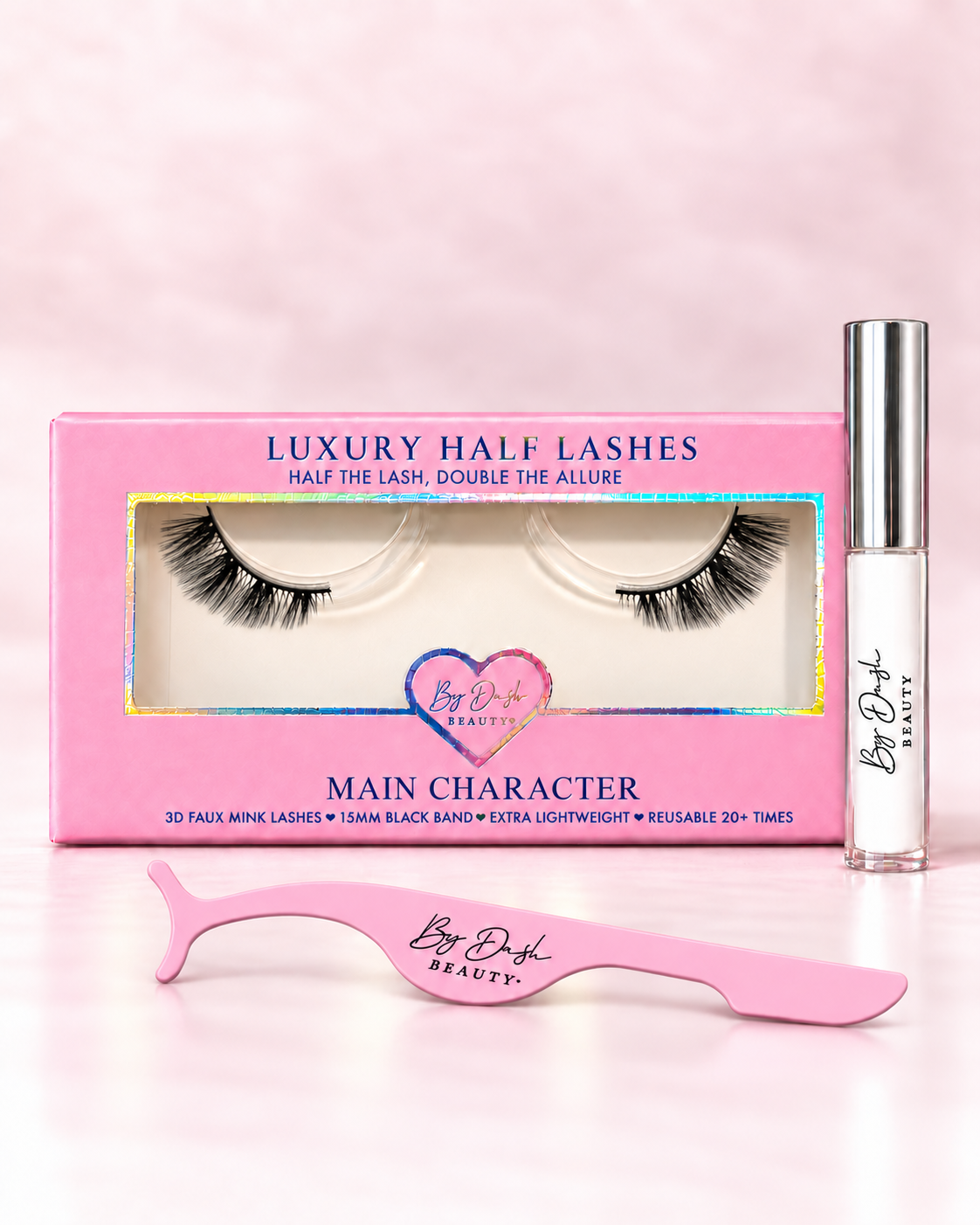 main character starterkit met witte wimperlijm en roze applicator