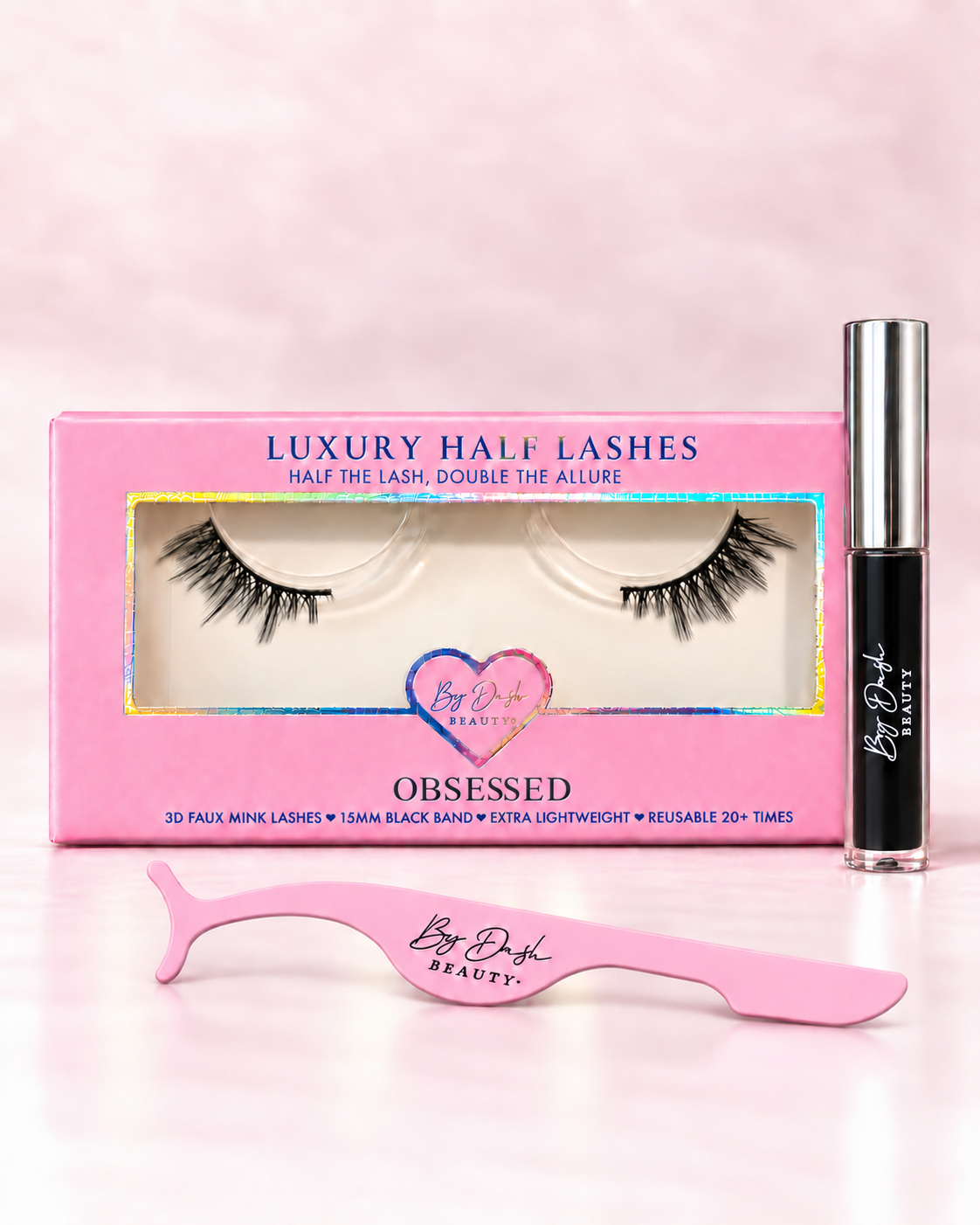 obsessed starterkit met zwarte wimperlijm en roze applicator